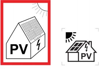 Hus med solceller på taket och texten PV
