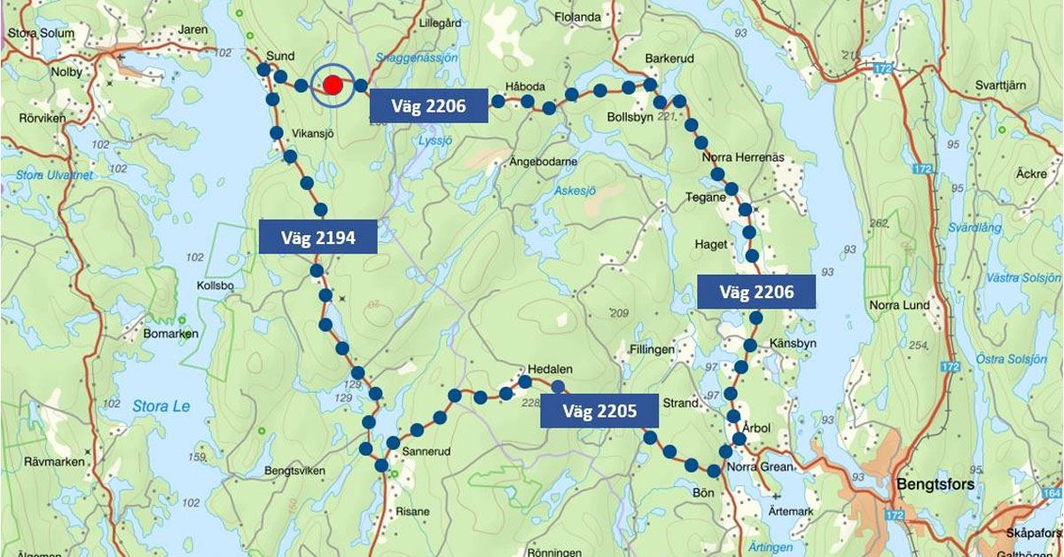Karta vägarbetesområde