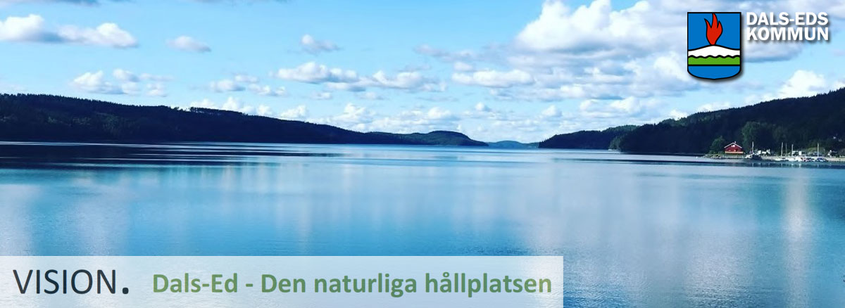 Bild över sjö med texten Vision Dals-Ed - den naturliga hållplatsen